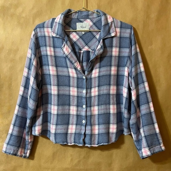 Rails | Plaid Button Front Shirt Collared Popover Crop Top Indigo Berry Size M - Picture 1 of 11